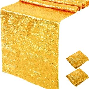 2 PACK Gold Sequin Table Runner 12x108